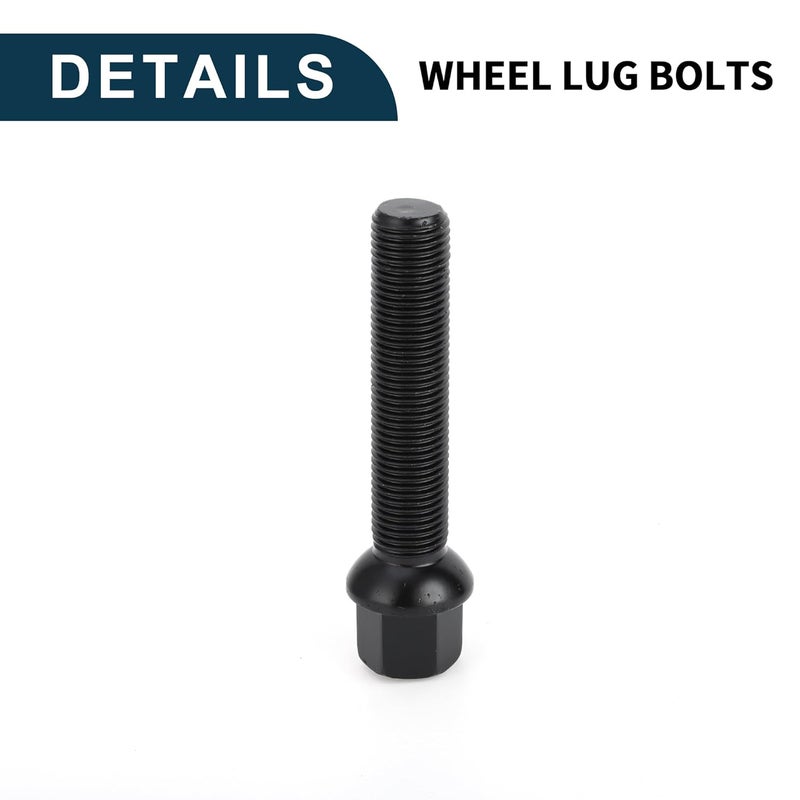 TUCKBOLD M14x1.5mm Ball Seat Wheel Lug Bolt for Volkswagen 19mm Hex 65mm Shank Length Sturdy | Extended Bolts Black 10 Pcs - Image 4